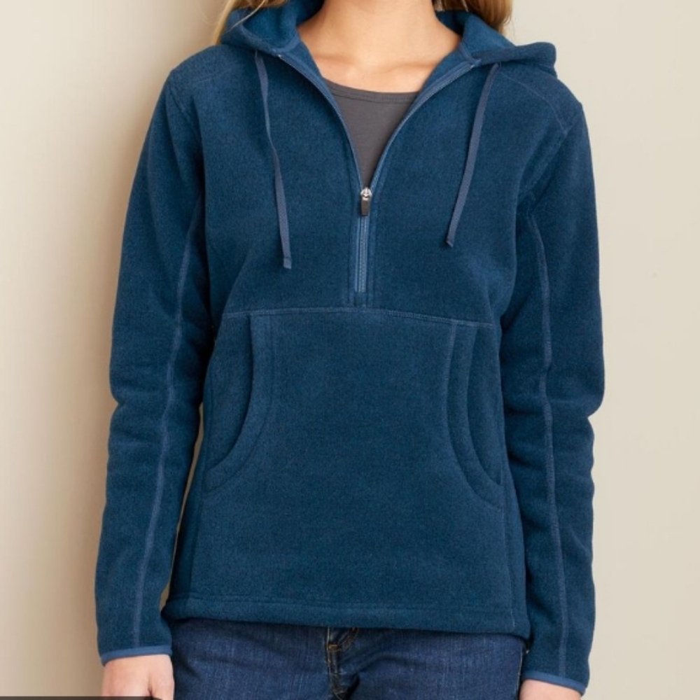 Duluth Trading Co Blue Hooded Half-Zip Fleece Pullover